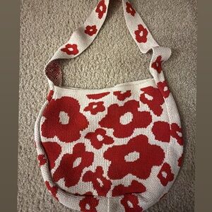 Red Floral Knit Shoulder Bag